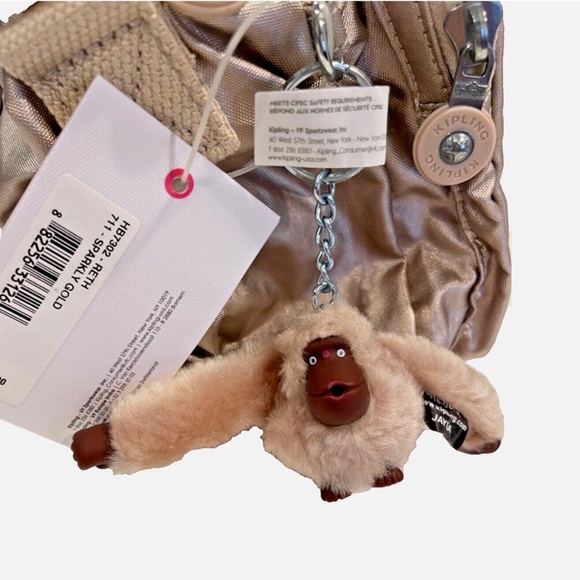 Kipling Sparkly Gold Adjustable Shoulder Crossbody Handbag Purse New with Tags - Picture 12 of 16